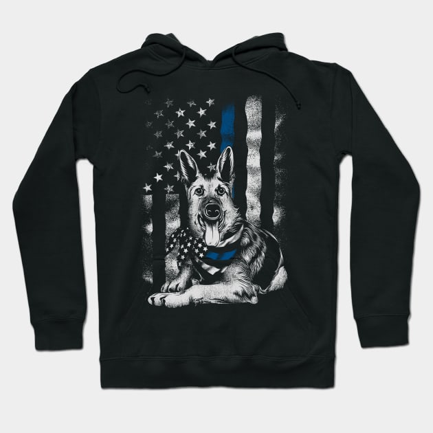 Blue Line K9 American USA Flag German Shepherd Police Hoodie by Evoke Collective